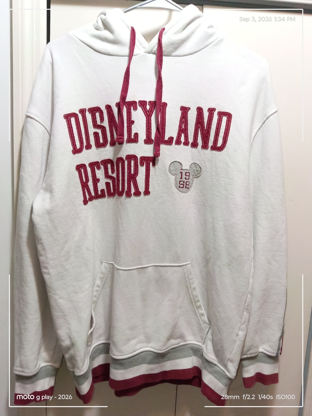 Disney White Crewneck Sweatshirt with Maroon Accents